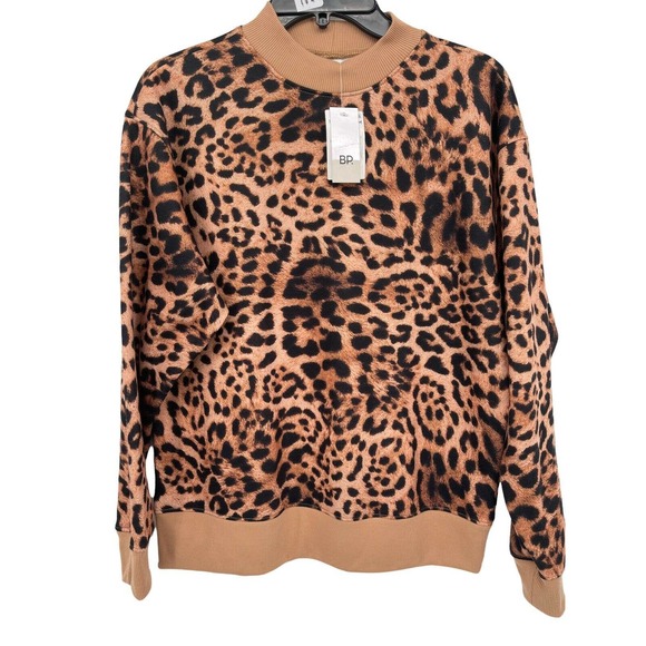 BP Mock Neck Graphic Sweatshirt In Tan Simple Leopard Print SZ-XSmall - Picture 2 of 10